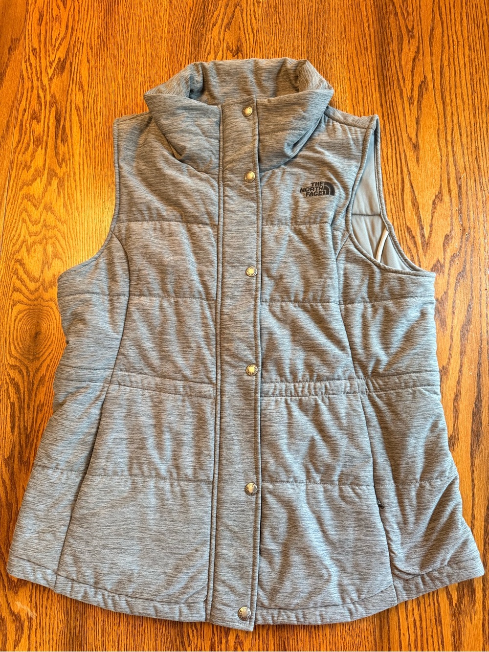 The North Face Light Gray Quilted Snap-Front Vest